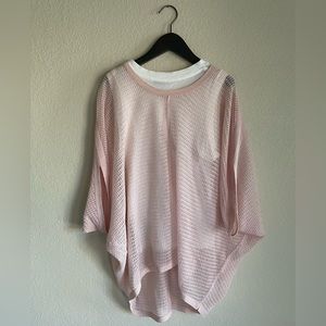 AllSaints Levita Tee Short Sleeve Mesh Oversized Light Pink Layering Too knit
